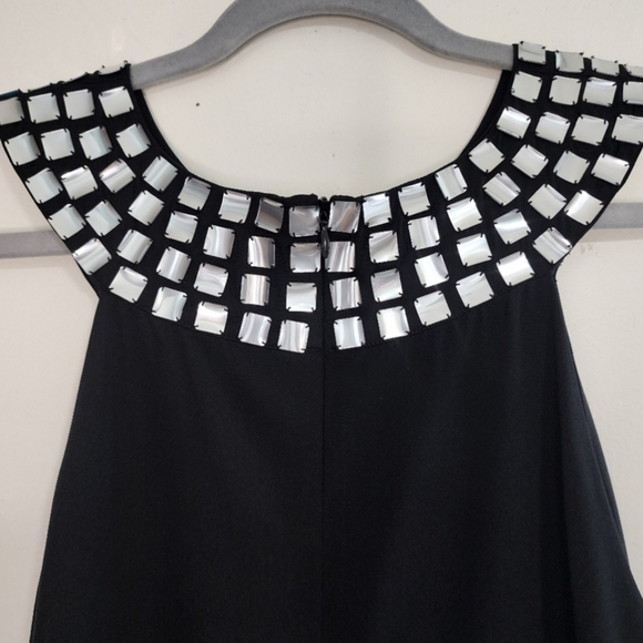 Alice and Olivia Vintage Black silver glass Rhinestone Silk mini dress 20s 60s - Picture 9 of 12